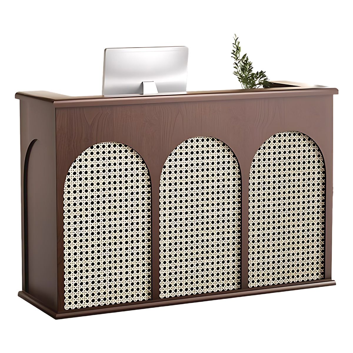 Sophisticated Minimalist Reception Desk Featuring Distinctive Perforations